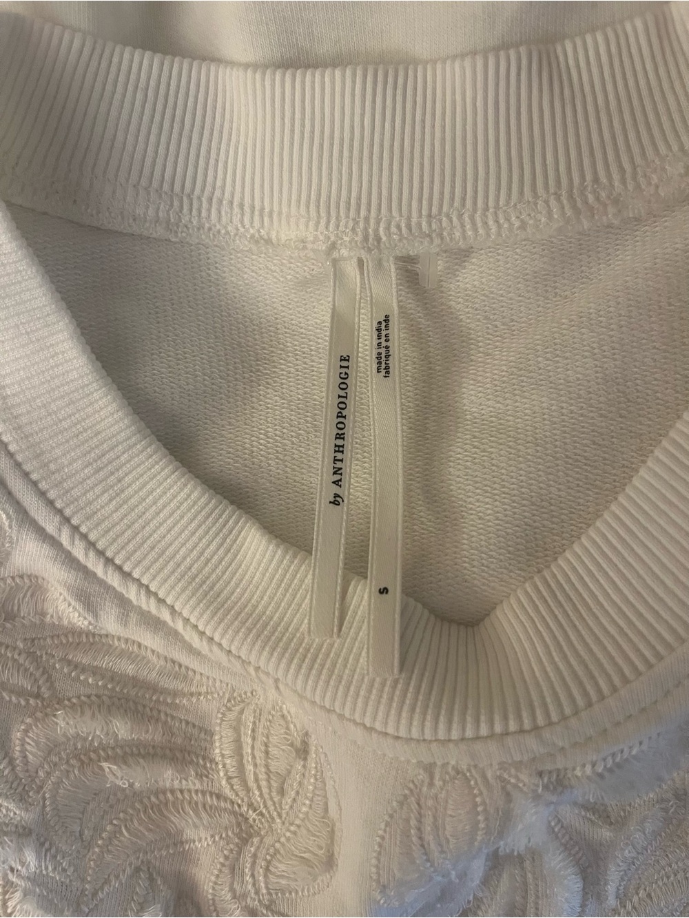Anthropologie Cream Embroidered Puff-Sleeve Sweatshirt - Picture 6 of 7